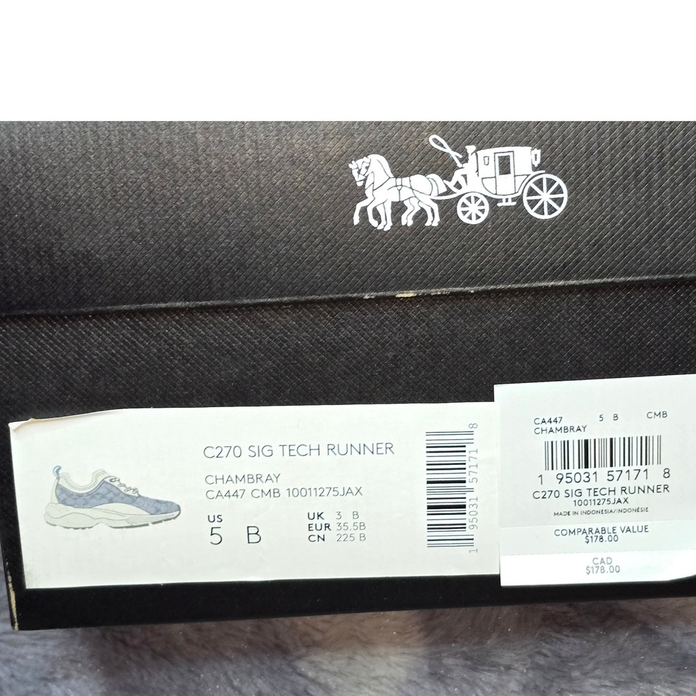 NWB Coach C270 Tech Runner signature canvas chambray‎ blue/cream size 5 EU  35.5 - Picture 9 of 10